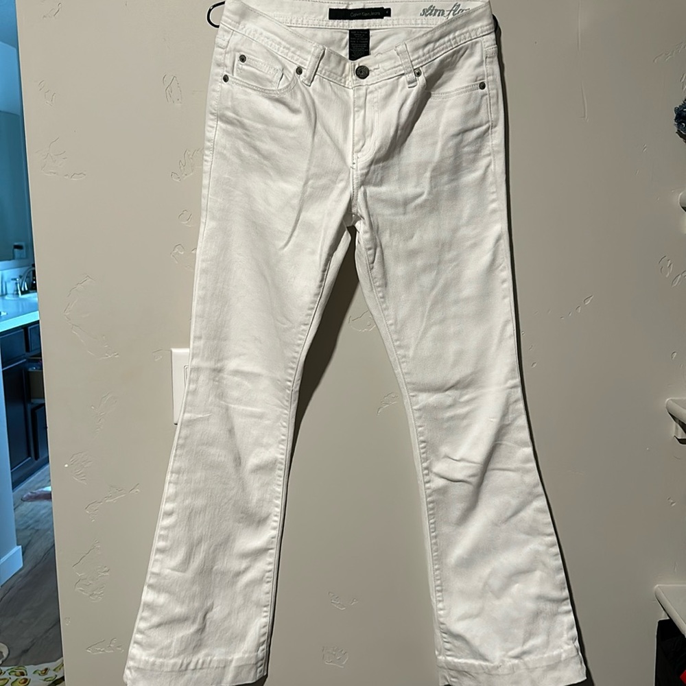 Calvin Klein white slim flare Jean